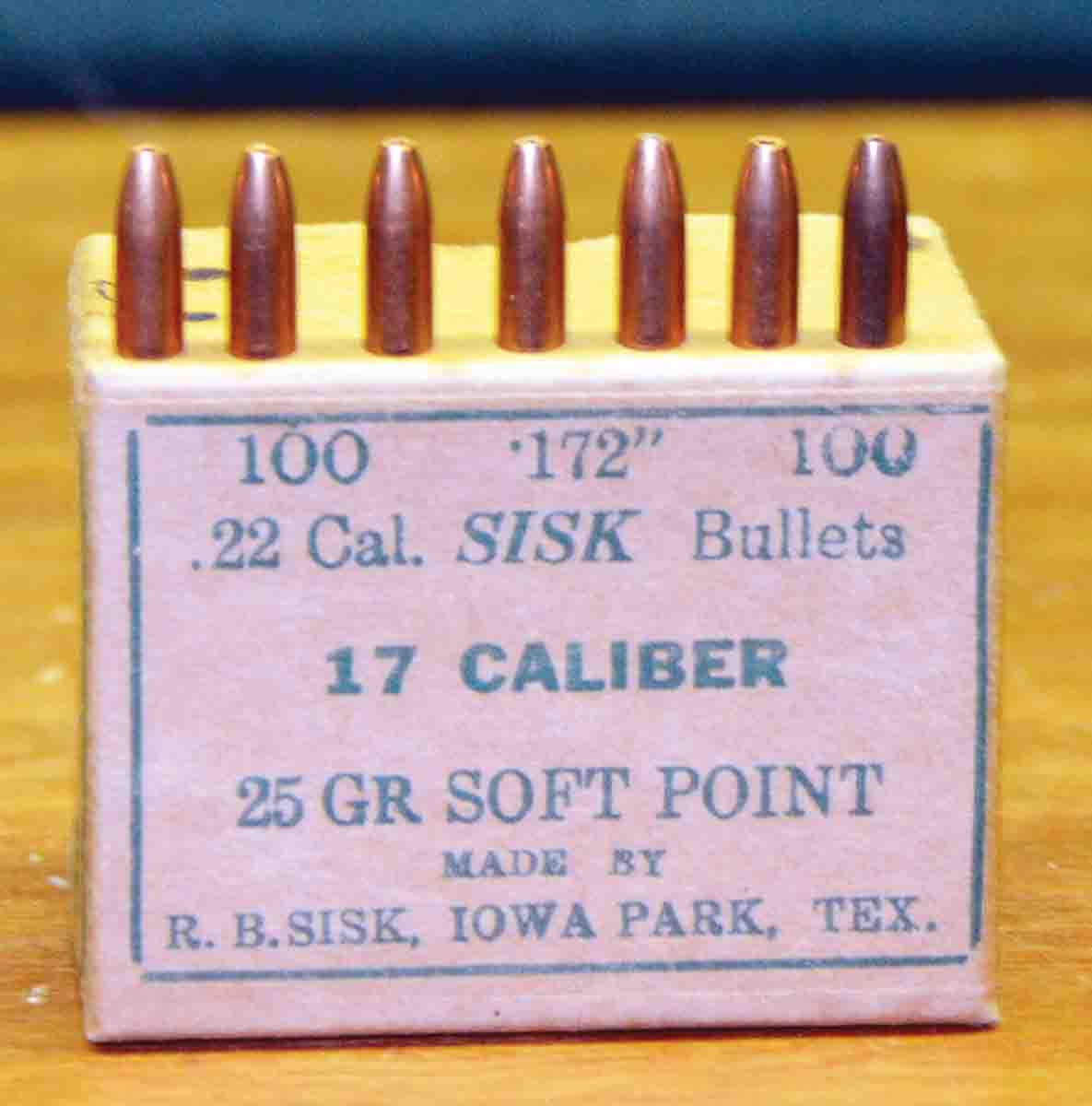 During the 1950s, Ralph Sisk, of Iowa Park, Texas, was among the first to make accurate .17-caliber bullets. This particular version is a softnose design.